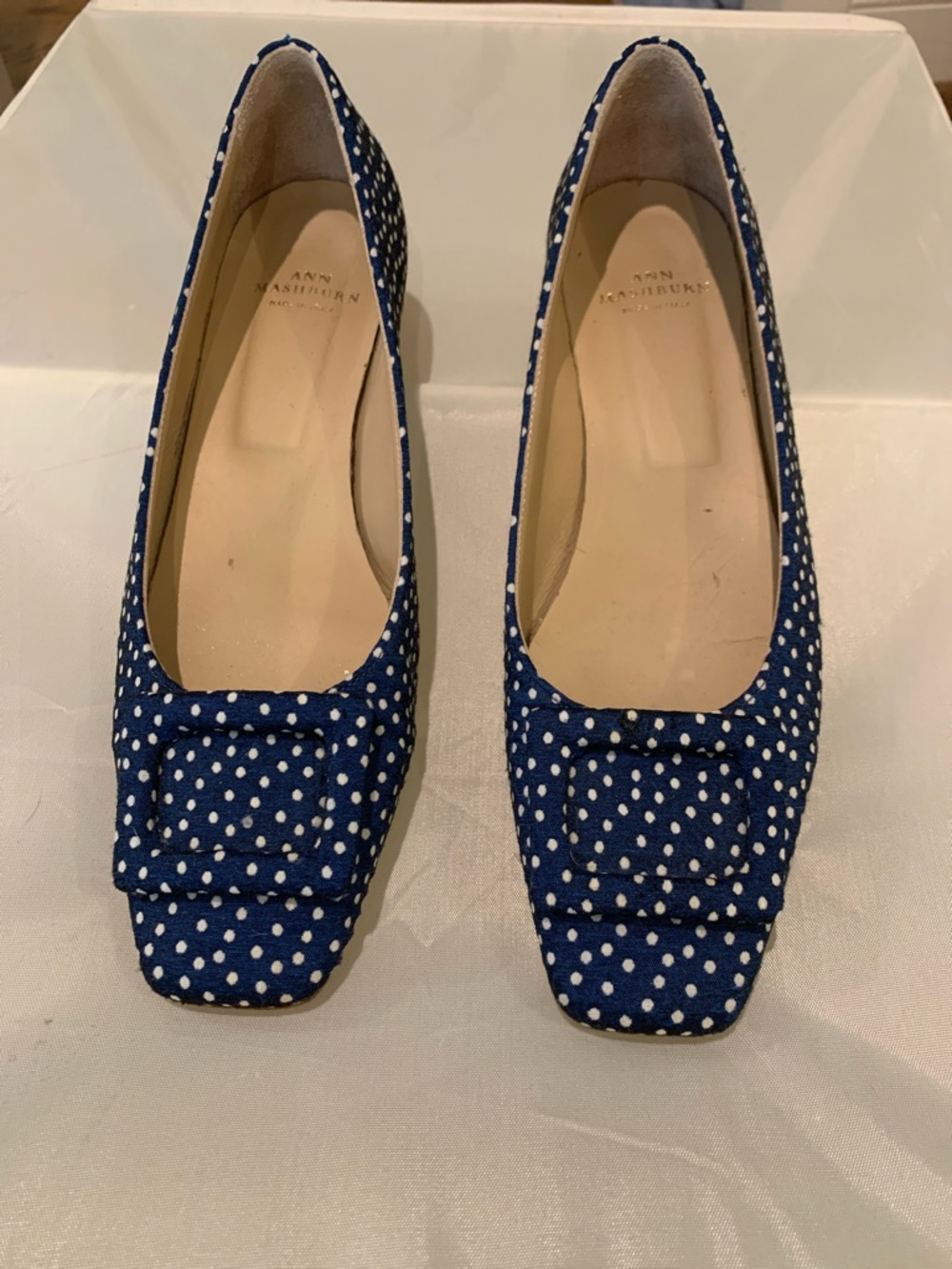 ANN MASHBURN Blue Polka Dot Square-Toe Flats